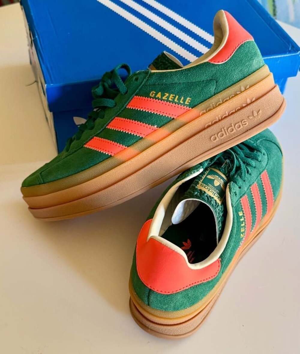 New Adidas Gazelle Bold In Signal Coral/collegiate Green/gum platform US W7